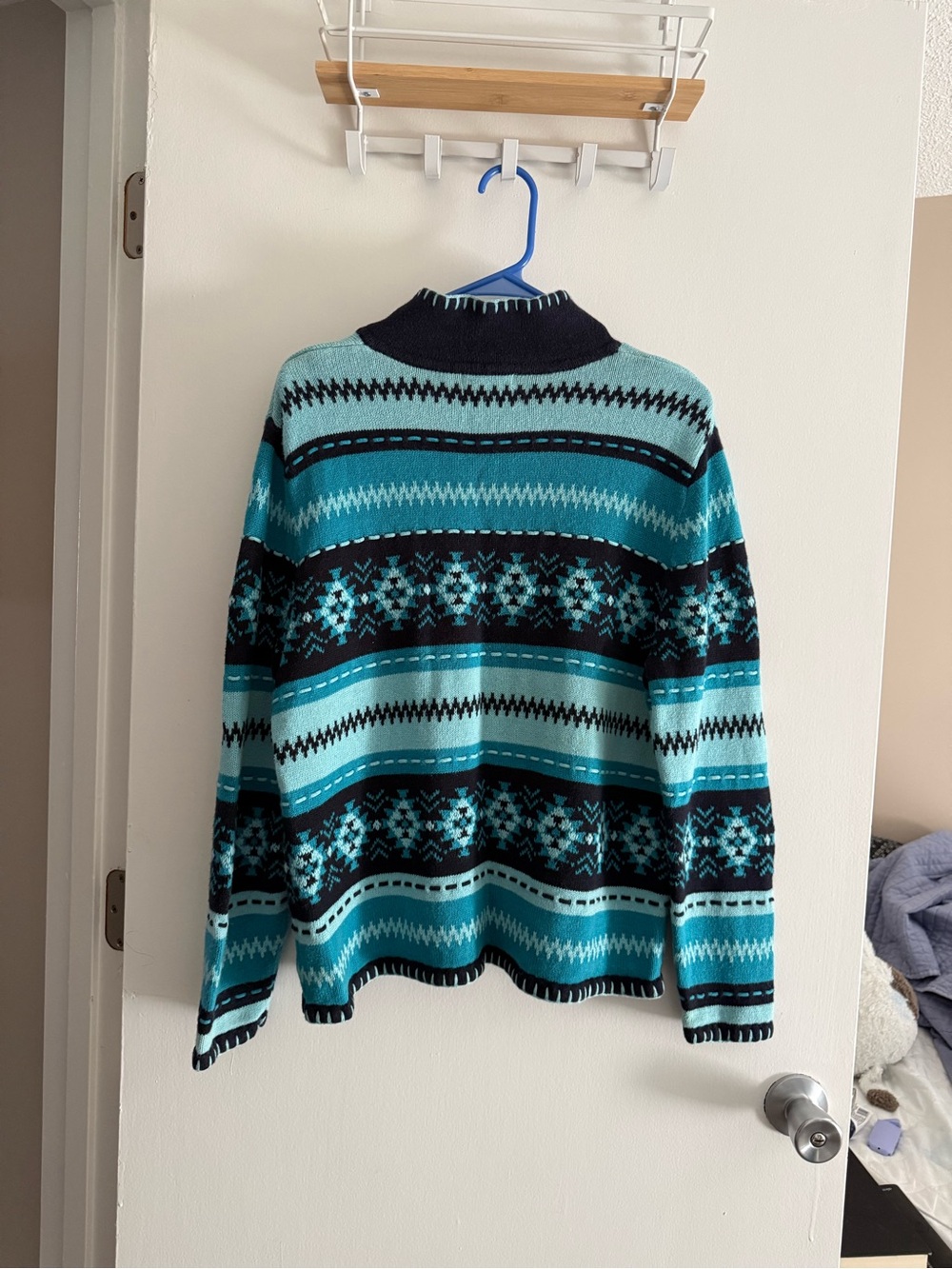 Christopher & Banks Teal & Navy Fair Isle Crewneck Sweater - Picture 5 of 6